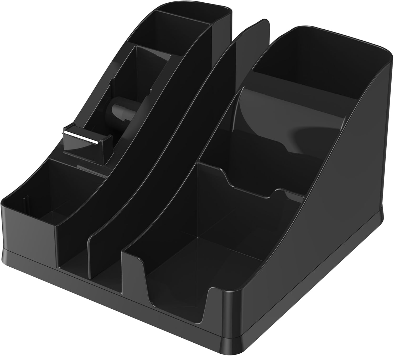 Deflecto Silhouettes All-In-One Desk Caddy, Office Supplies Caddy, Black With Silver Base, 8-1/8"W x 5-3/16"H x 9-1/8"D (35172) : Office Desk Trays : Office Products