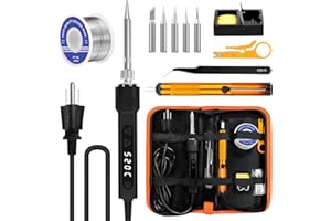 LJPXHHU 120W LED Soldering Iron Kit, 7s Fast Heating Adjustable Temp 356-968℉ Auto Sleep Precision Welding Gun Tools Electronics Repair with Solder Wire, 5 Soldering Tips, Desoldering Pump, Stand, Tweezers
