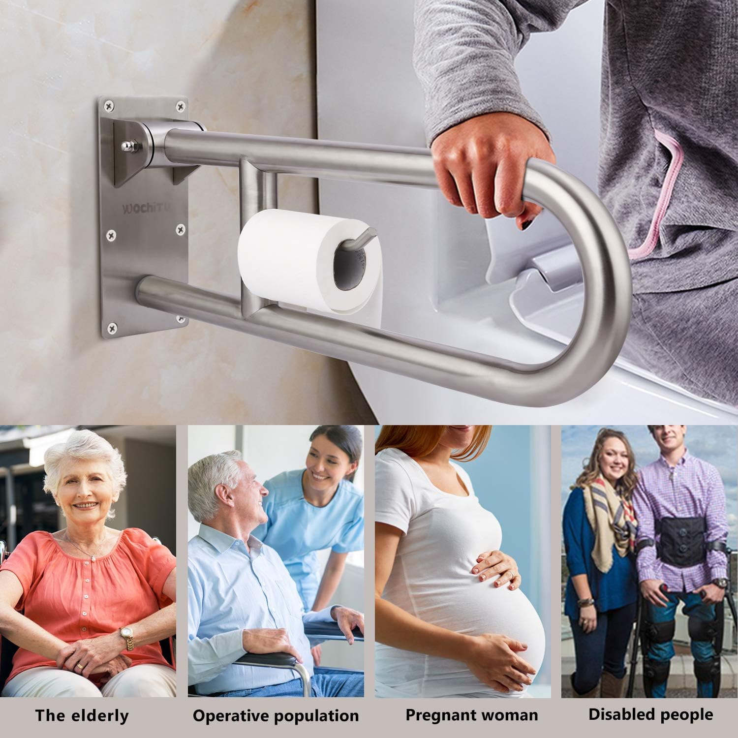 29.5 INCH Grab Bars for Bathroom Toilet Safety Rails for Elderly Pregnant Women Disabled Handicap Bar Medical Flip Up Arm Rails Support Foldable Skid Resistance White: Health & Personal Care