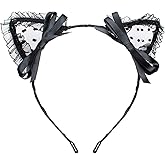 Sweet Lace Cat Ears Masquerade Party Cosplay Fashion Headband for Women Girls(black)