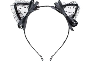 ELIBELLE Sweet Lace Cat Ears Masquerade Party Cosplay Fashion Headband for Women Girls(black)