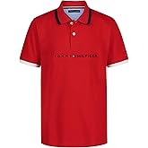 Tommy Hilfiger Boys Short Sleeve Premium Pique Polo Shirt, Button Closure, Soft & Comfortable