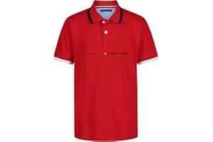 Tommy Hilfiger Boys Short Sleeve Premium Pique Polo Shirt, Button Closure, Soft & Comfortable