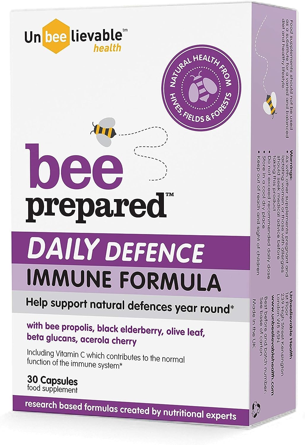 Unbeelievable Health Bee Prepared Daily Defence Immune System Formula - Created by Nutritional Experts - Contains Bee Propolis, Elderberry and More – Immunity Support Supplement