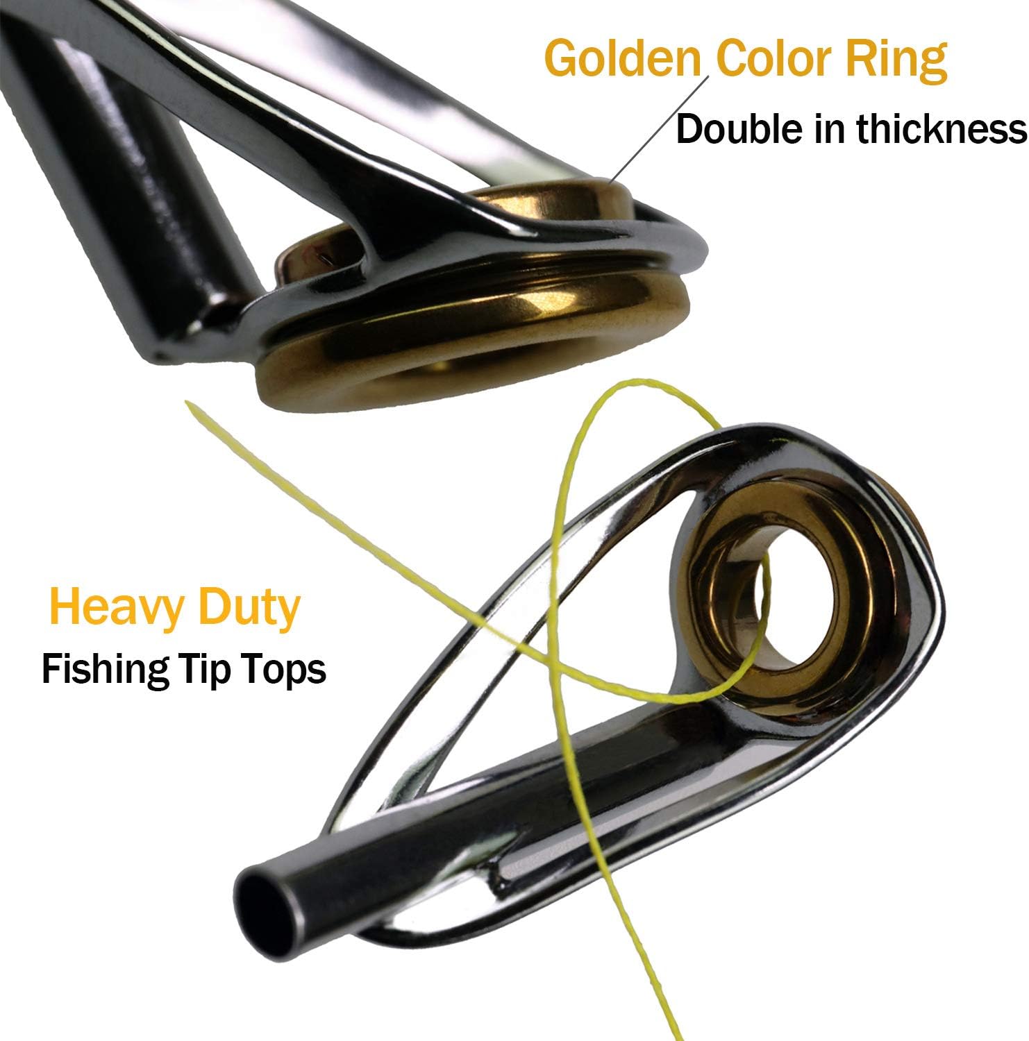 THKFISH Fishing Rod Tip Repair Kit Heavy Duty Fishing Tip Tops Sliver Body Fishing Golden Ceramic Ring Sea Saltwater Fishing Rod Guides Tip Repair Kit 30pcs - Image 4