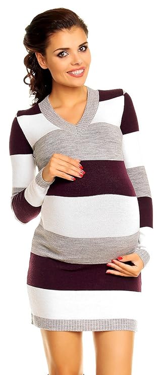 Zeta Ville Damen Umstands Blockfarben Strickkleid Streifen PulloverKleid - 405c