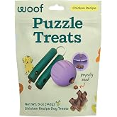 WOOF Air-Dried Puzzle Treats for Dogs, Chicken, 5 oz | Air-dried chicken, puzzle toy compatible, training treats, bite-sized pieces, made with brown rice
