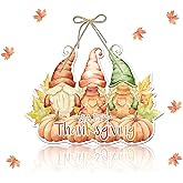 Happy Thanksgiving Welcome Door Sign, Retro Autumn Theme Gnomes Pumpkin Hanger Signs with Rope, Hanging Decoration for Thanksgiving Fall Home Front Door Wall Art Decor