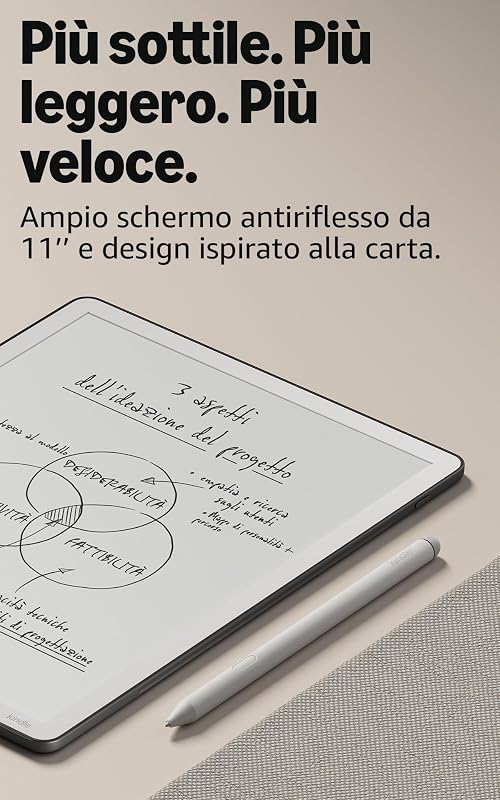 Kindle Scribe 32 GB (ultimo modello) — Schermo da 11’’, effetto carta stampata, con luce frontale — Più sottile, leggero e veloce — Scrivi nel taccuino integrato, nei documenti e nei libri