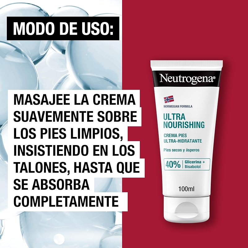 Neutrogena, creme ultra hidratante para pés secos e estragados, fórmula norueguesa, calcanhares rachados, restaura a suavidade, contém glicerina, dermatologista testado, embalagem de 2 x 100ml