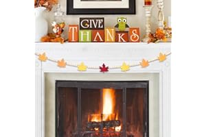 GISTOME 4.2 FT Autumn Wooden Beads Garland with Maple Leaf Charms, Fall Harvest Colors Beaded Decor with Felt Maple, Rustic Farmhouse Banner for Thanksgiving Day Decorations, Shelf Display, Fireplace, Wall