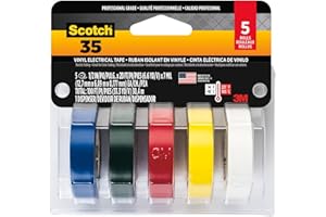 Scotch Vinyl 35 Electrical Tape, 5 Rolls, Multi-Color Pack, Ideal for Cable Jacket Repair & Electrical Insulation, Premium Vinyl Material for Durability, Indoor & Outdoor Use, High Adhesion (10457DC)