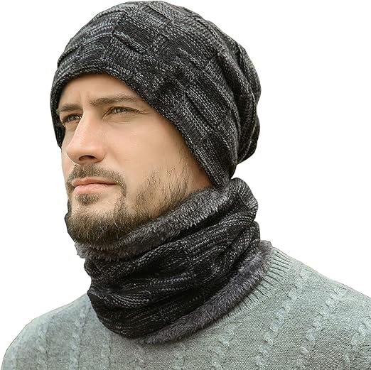 Winter Beanie Hats Scarf Set Warm Knit Hats Skull Cap Neck Warmer