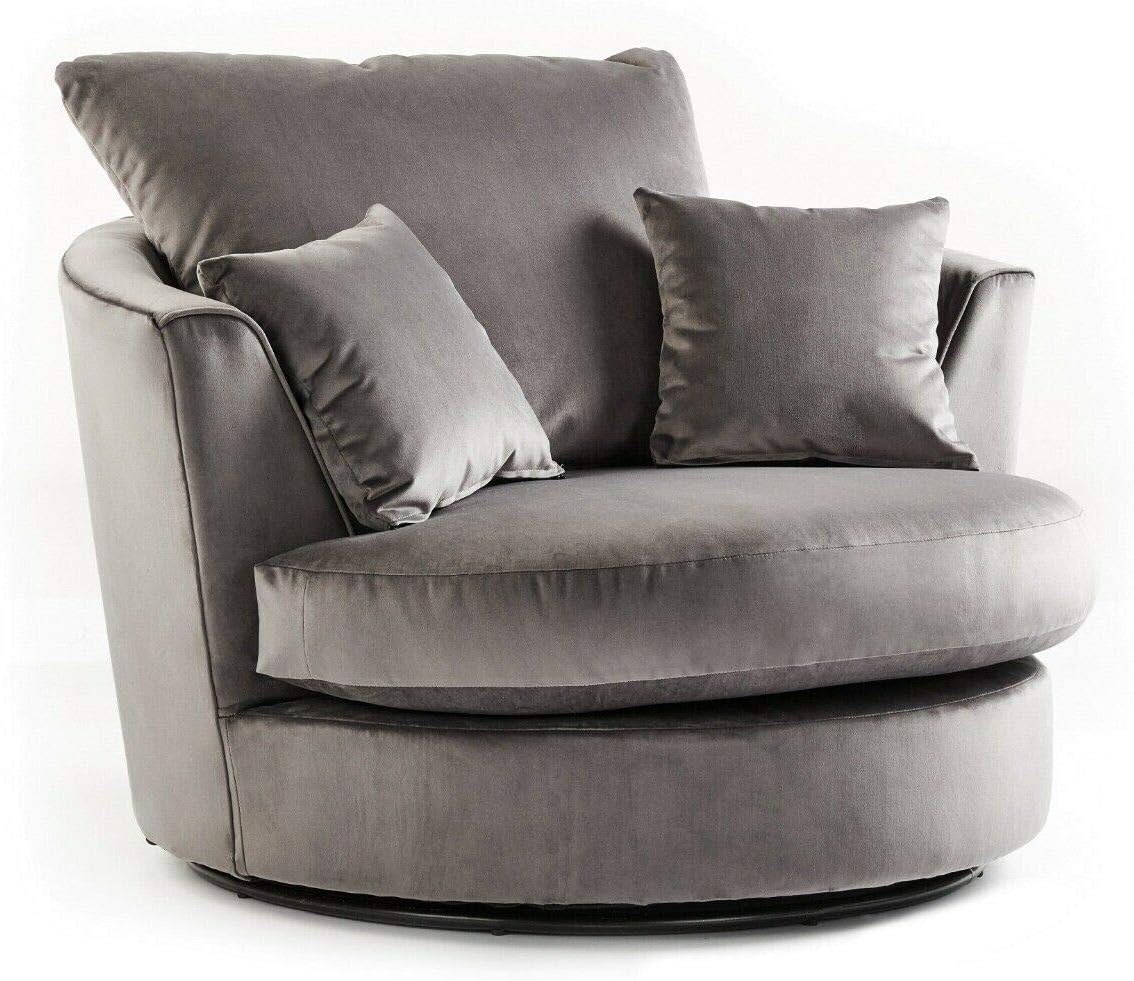 SORRETTO PLUSH SOFT VELVET SWIVEL CHAIR/CUDDLE CHAIR (Grey)