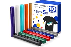 ARHIKY HTV Heat Transfer Vinyl Bundle HTV Vinyl Rolls Easy to Cut Weed Iron on Vinyl 10 Pack 12" x 5FT