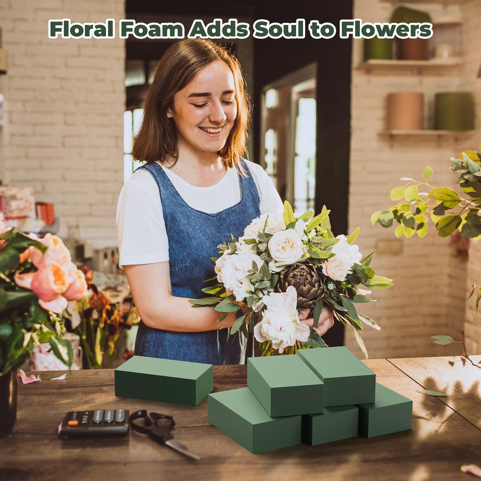 Upgraded 6 Pack Floral Flower Foam Blocks, Green Plant Foam for Flower Arrangements, Wet & Dry Florist Foam Styrofoam for Fresh and Artificial Flowers (5.5