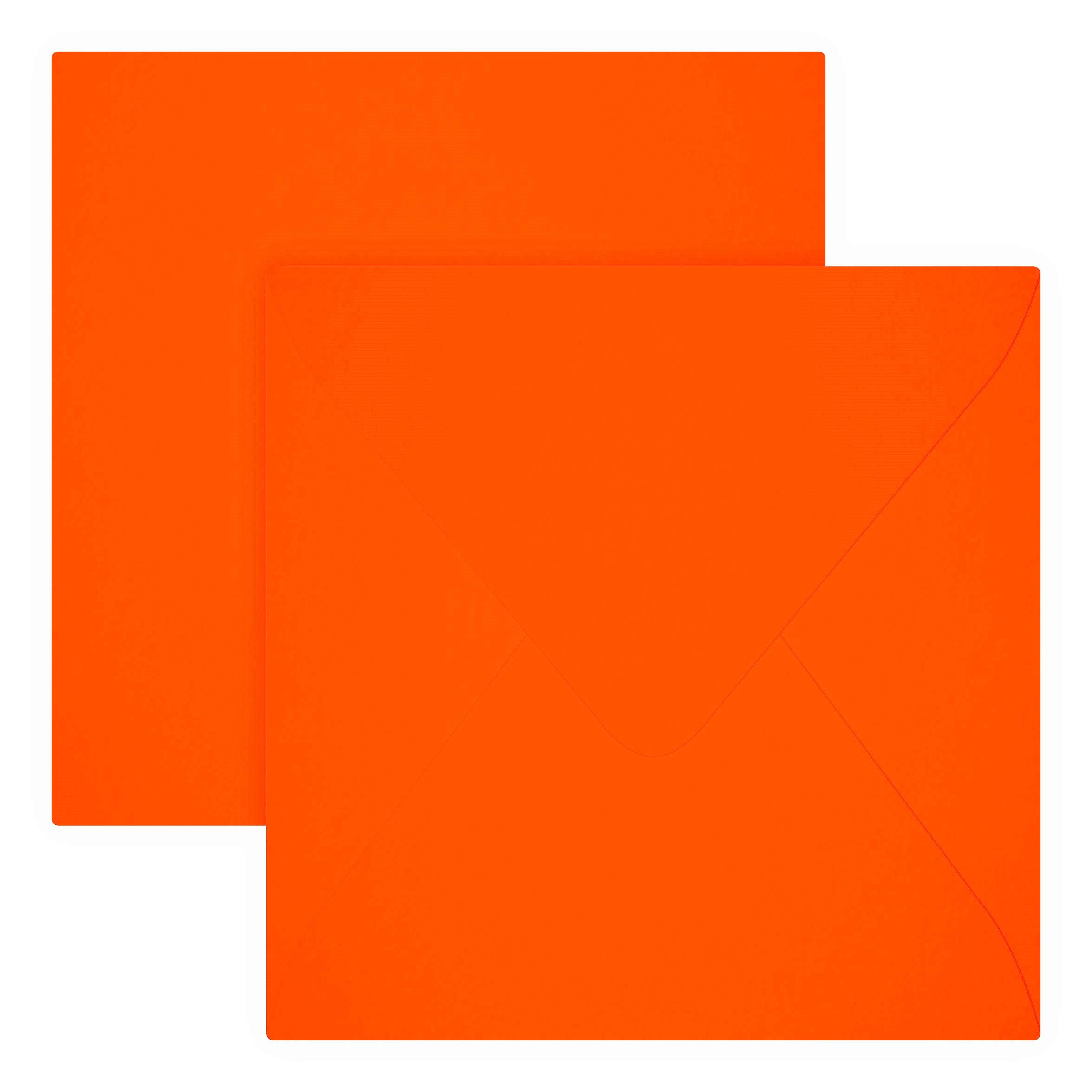 Square Envelopes 12.5 x 12.5 cm / 125 x 125 mm / Neon Orange / Grammage: 100 g/m² / Gummed Seal