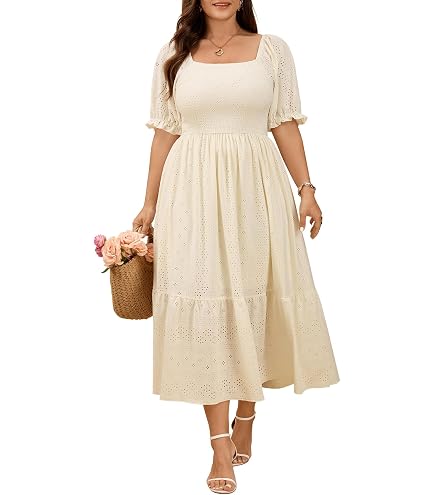Pinup Fashion Plus Size Fall Wedding Guest Beige Long Sleeve Midi Dress