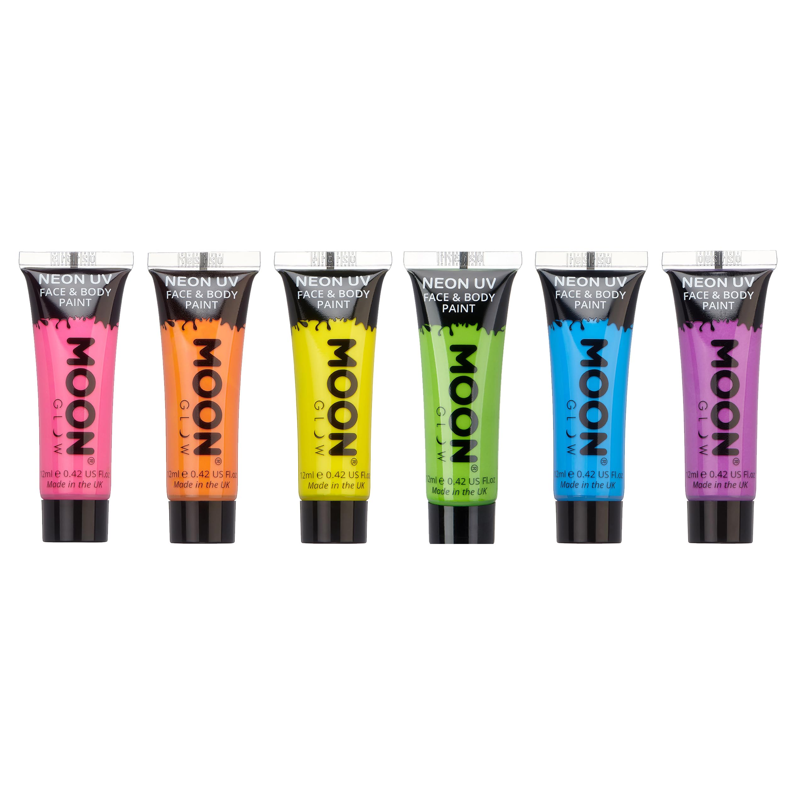 Moon Glow - Intense Neon UV Face & Body Paint - 12ml Set of 6