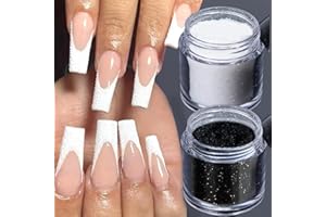 Vonrui Superfine French Nail Glitter Powder, Black White Glitter Snow Design Nail Sugar Powder Shiny Effect Nail Glitter for Nail Art Flakes Pigment Dust Manicure Accessories DIY Crafts Glitter