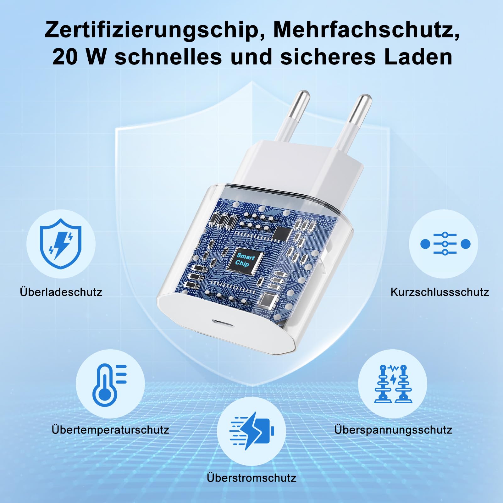 2 Pack 20W Schnellladegerät und Schnellladekabel für iPhone , Ladegerät mit iPhone Ladekabel 2M und 1M, Schnellladegerät für i Phone 14/13/12/11/Pro Max/Mini/SE/Xr/X/Xs Max, Pad 3