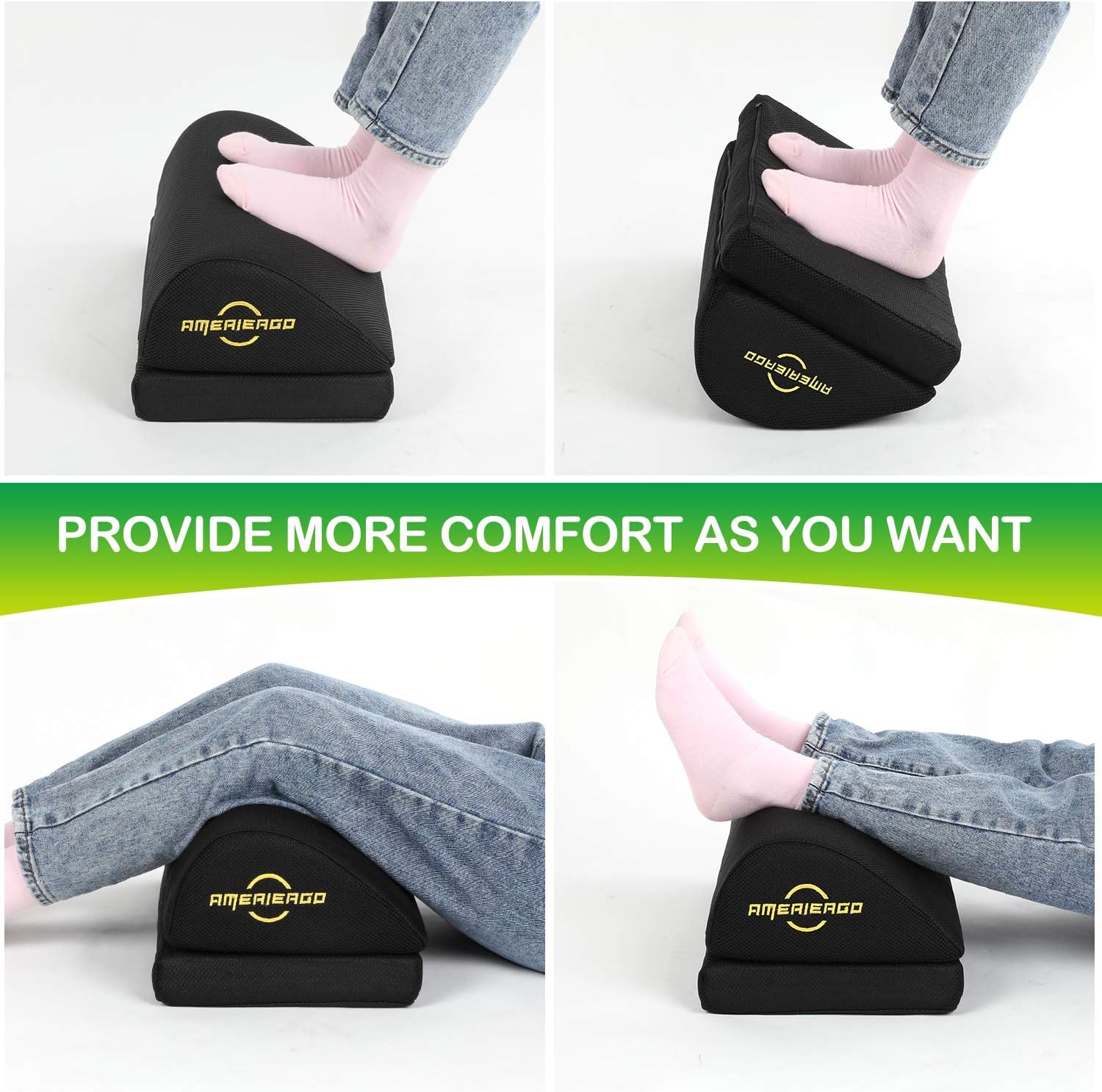 AMERIERGO Adjustable Foot Rest - Office Under Desk Foot Rest with 2 Adjustable Heights, Ergonomic Foot Rest with Non-Slip Bottom, Foot Rest Cushion with Mesh Breathable Washable Cover : Office Products