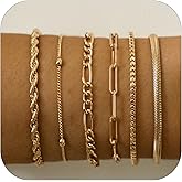 KKOXZ 14K Gold Plated Waterproof Bracelets for Women Dainty Thin Cuban Link & Paperclip Chain Bracelet Set Stackable Trendy Fashion Jewelry Gift Pack