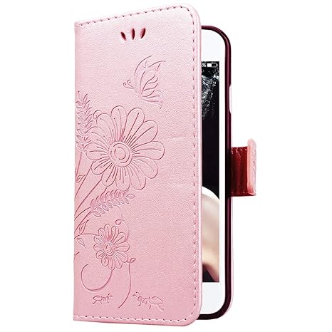 CE-Link für iPhone 6 Plus/iPhone 6S Plus Handyhülle Hülle Ledertasche Schutzhülle Leder Huelle mit Rosegold Schmetterling Blu