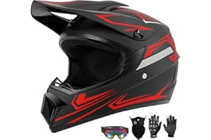 TIANDU Youth Kids Dirt Bike Motocross Helmet (Goggles Gloves Face Mask) 4PCS Set, DOT Approved Boys Girls Full Face Motorcycle Helmets, ATV BMX MX Mountain Bike Off Road Kid Helmet (Red, S)