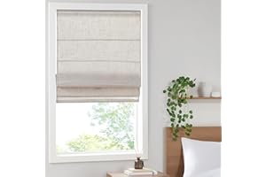 Madison Park Kyler Cordless Roman Shades - Single Panel, Lightweight Linen Blend Fabric, Natural Design, Easy Installation, Light Filtering Window Blind, Bedroom, Living Room Decor 27"W x 64"H Natural