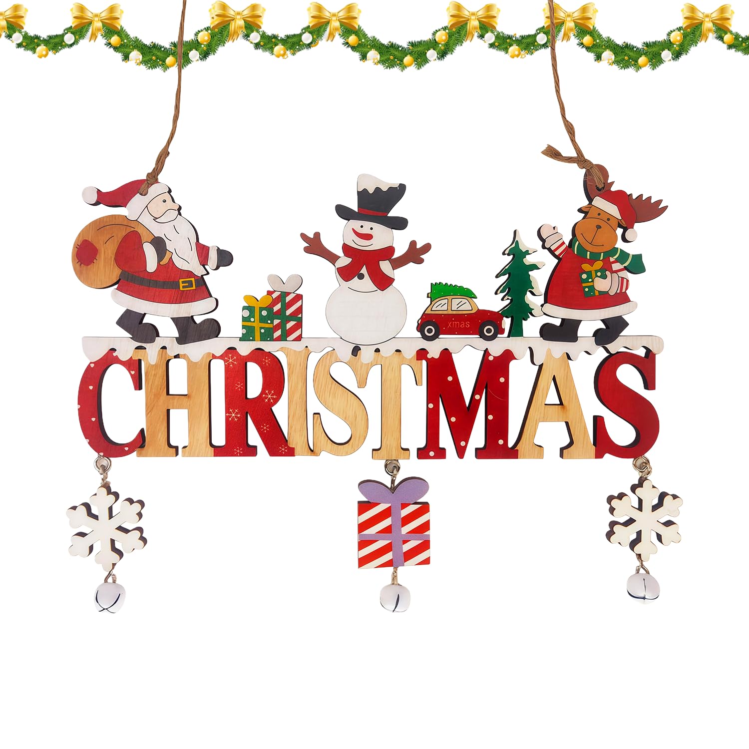 Wooden Christmas Decorations,Christmas Plaque Sign Door Hanging Sign Xmas Santa Ornaments Ceiling Window Decorations for Xmas Home Room Indoor Outdoor Decor A6-SDZMP