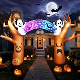 17 FT Halloween Inflatable Tree Archway Outdoor Yard Decoration | Giant Blow Up Arch with Ghost Pumpkin Spider and Colorful Projection LED Lights for Outside Walkway Front Lawn Decor