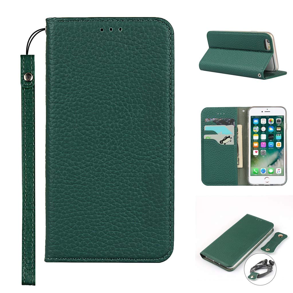 Copmob iPhone 6 Case,iPhone 6S Case,Genuine Leather Flip Wallet Case,[3 Card Holders][Magnetic][RFID-Blocking],Protective Phone Case Cover for iPhone 6/6S - Dark Green