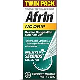 Afrin No Drip Severe Congestion Nasal Spray Twin Pack, Non-Drowsy, Fast-Acting Nasal Decongestant for Nasal Congestion and Sinus Pressure Relief, Adults and Children 6 and Older, .5 fl oz (Pack of 2)