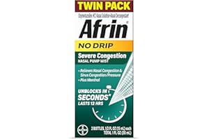 Afrin No Drip Severe Congestion Nasal Mist Twin Pack, Non-Drowsy, Fast-Acting Decongestant for Nasal Congestion and Sinus Pressure Relief, Adults and Children 6 and Older, .5 fl oz (Pack of 2)