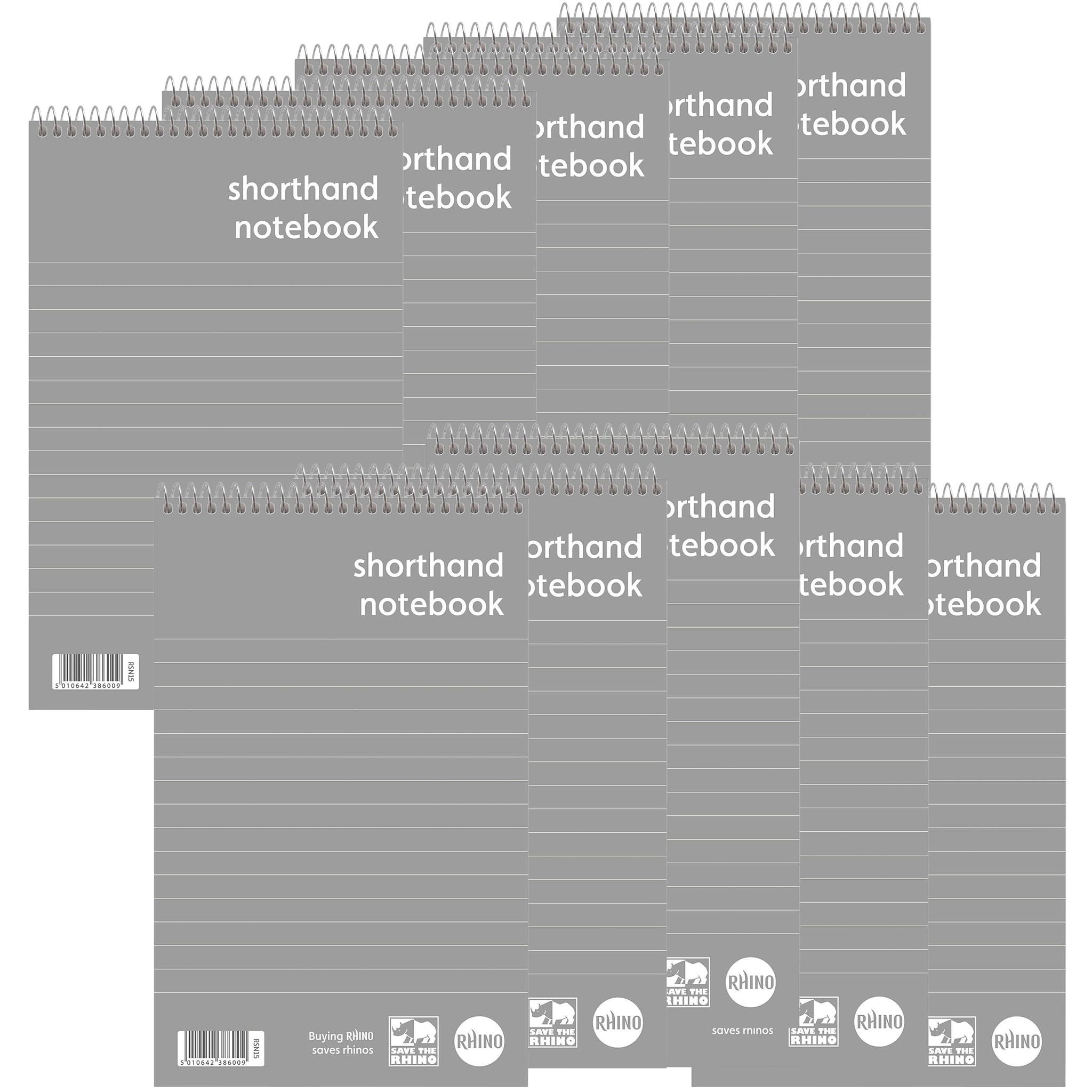 Rhino Shorthand Notebook, 260 Page / 8mm Lined Notepad, 10 Pack, Reporters Spiral Notebook, Wirebound Writing Pad