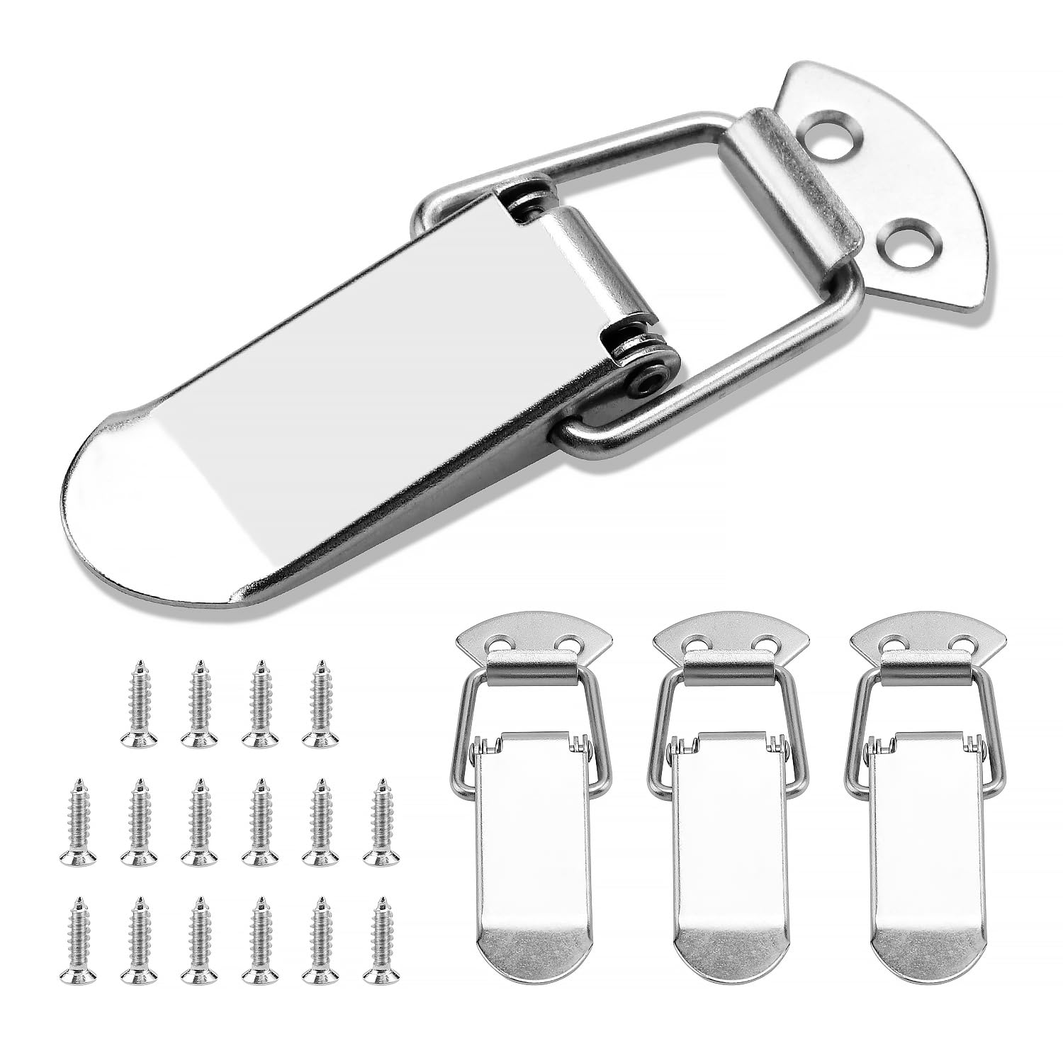 YIXISI 4 Sets Spring Loaded Toggle Catch Latch Without Lock Hole, 90mm Hasp Toggle Clamp Clips, Duck Billed Buckles for Cabinet Drawer Case Box Toolbox, with 16 M4X16 Screws