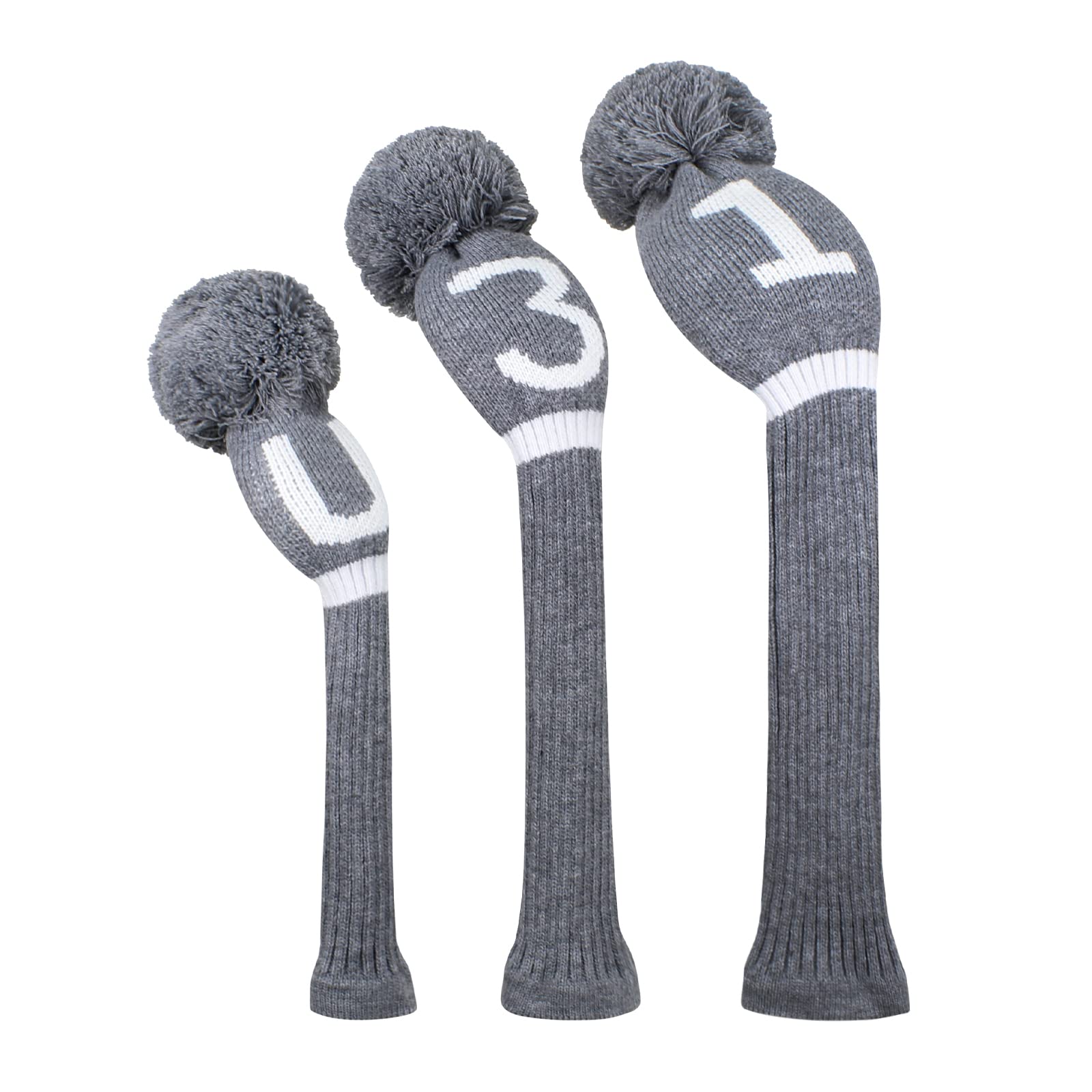 Scott Edward Knitted Golf Club Head Covers for Woods 3Pcs Set Golf Driver (460CC) Fairways and Hybrid/UT with Rotating Number Tags(Grey and White Numbers) — image 1