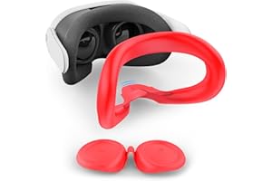 Relohas Deluxe VR Accessories for Meta Quest 3, Safe 2 in 1 Silicone Case Set for Oculus Quest 3, Include Upgraded Lens Protector, Face Cover (RED)