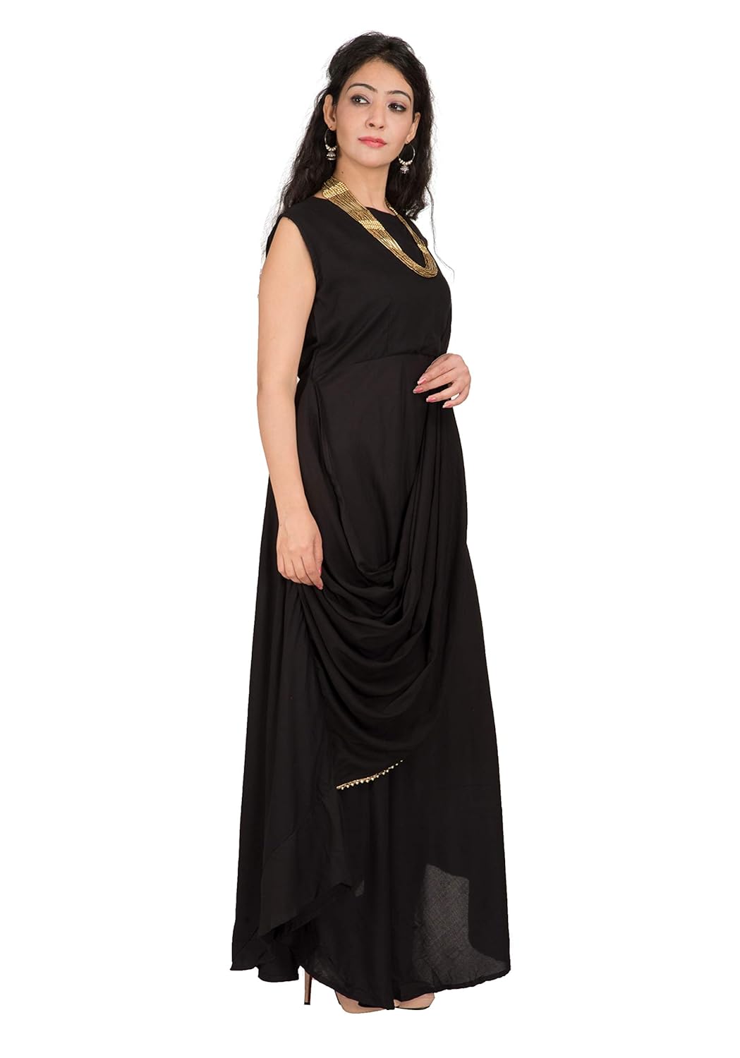 generic women's viscose long gown dress (black, free size)