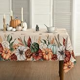 Horaldaily Fall Tablecloth 60 x 84 Inch Rectangular Flower Autumn Harvest | Pumpkin Seasonal Washable Table Cover for Party Picnic Dinner Decor