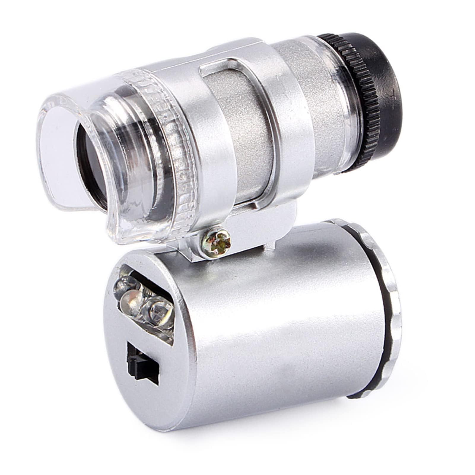 Pocket Microscope Jewelry Magnifier Loupe Metal Illuminated Jewelry Loop Magnifier Magnifying Glass with LED UV Light and Swivel Switch Design for Inspecting Gems and Diamonds