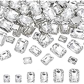 FINGERINSPIRE 75Pcs Rectangle Octagon Shaped Sew on Rhinestone, Mixed Size Flatback Glass Crystal Rhinestones with Holes Sewing Clear Rhinestone with Platinum Plated Prong Cup for Clothes Crafts Dress