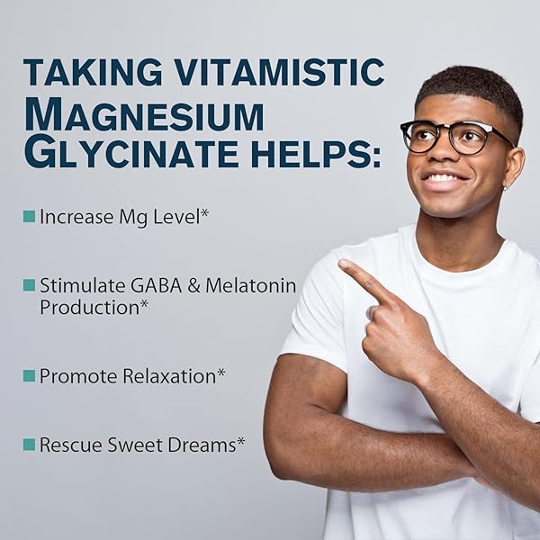 VITAMISTIC MAGNESIUM GLYCINATE, CHELATED, HIGHLY BIOAVAILABLE, FULLY REACTED & NON-BUFFERED, GENTLE ON THE STOMACH, 140 MG ELEMENTAL MAGNESIUM, FOR SLEEP, BONE, MUSCLE, NON GMO, 120 VEGAN CAPS