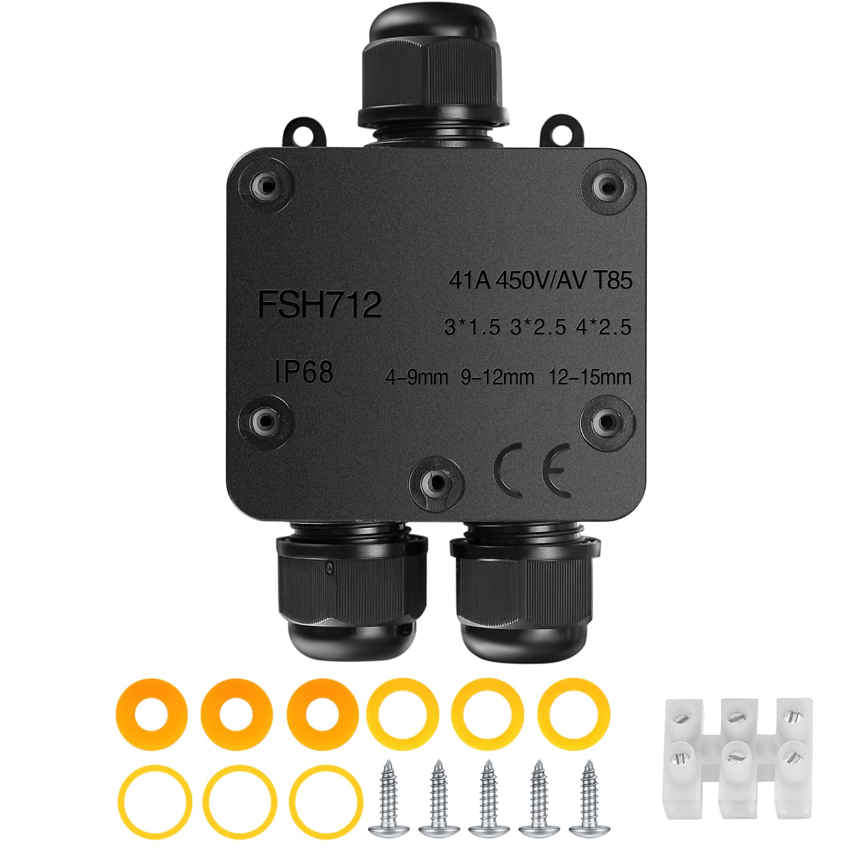 IP68 Waterproof Junction Box, 3-Way Outdoor Cable Connectors, Y-Type PA9 Electrical Junction Box, Gland External Cable Wire Connector for Ø 4mm -15mm Diameter Cable - Black