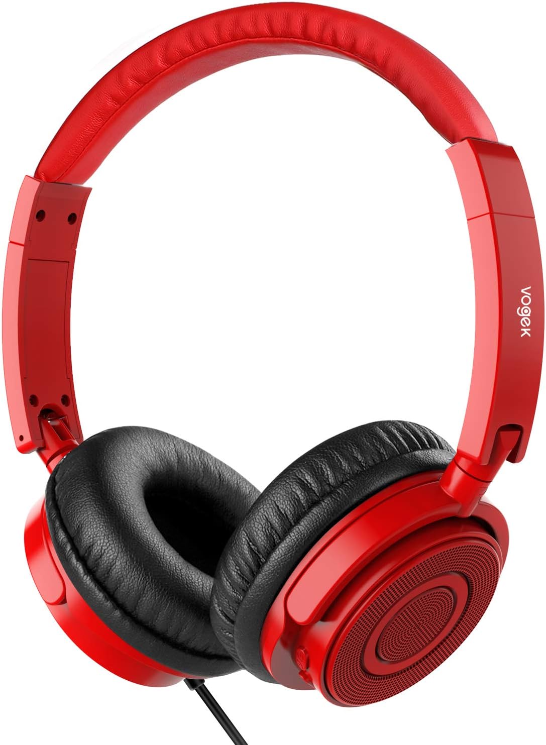 Vogek On Ear Headphones, Lightweight and Foldable Bass On Ear Headphones with Microphone (Black+Red)