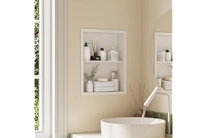 Qeke 14x18 Medicine Cabinet Recessed, Medicine Cabinet Without Mirror, 304 Stainless Steel Medicine Wall Niche with Double Shelves, Matte White