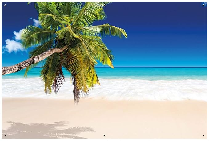 Wallario Garten-Poster Outdoor-Poster - Südseestrand in der Karibik mit Palme in Premiumqualität, Größe: 61 x 91,5 cm, für de