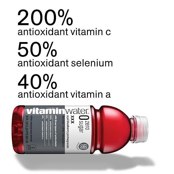 VITAMINWATER XXX ACAI-BLUEBERRY-POMEGRANATE ZERO SUGAR, FLAVORED WATER BEVERAGE, 20 FL OZ BOTTLES, 12 PACK