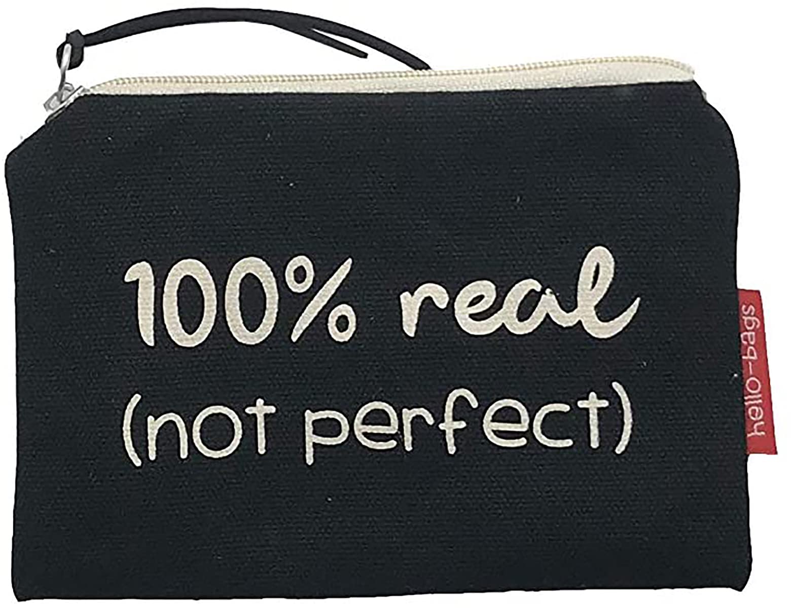 hello-bags. Coin Purse/Small Pouch. Exterior: 100% Cotton. Includes zipper and lining. Packed in a gift kraft envelope. Model: “100% REAL”. Color: Black. Measurements: 14 * 10 cm.